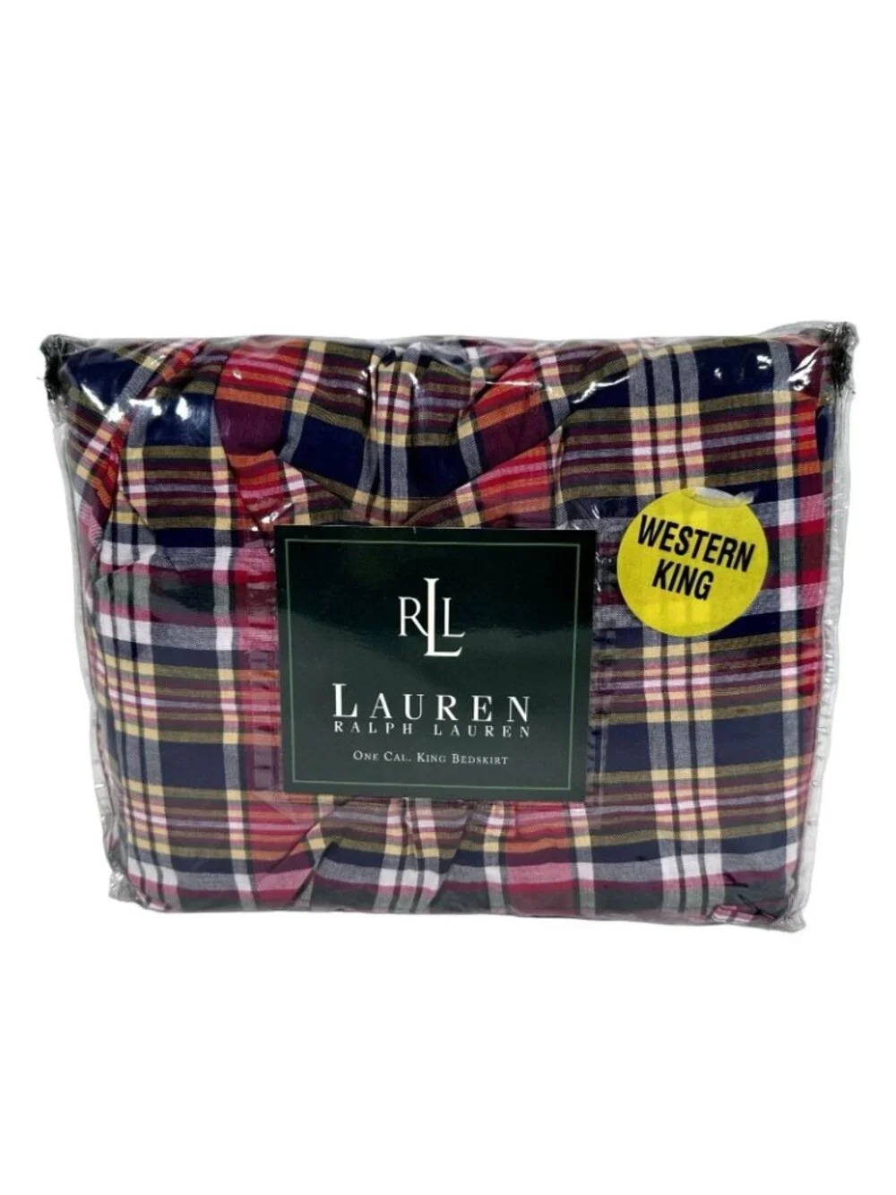 Vintage Ralph Lauren Bedskirt Garrison Plaid WESTERN KING Dust Ruffle 15
